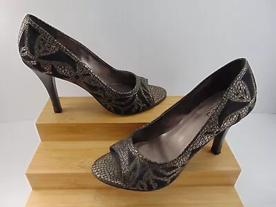 Carlos By Carlos Santana Metallic Reptilian Printed Leather Open Toe Pump 6.5 M • £14.25