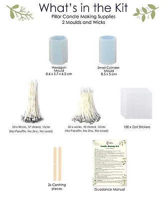 ORZU Pillar Candle Making 2x Moulds Wicks For Adults | Make Your Own Candles • £14.99