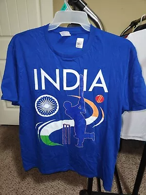 India Cricket With Indian Flag Brush Stroke T-Shirt Blue • $5.99