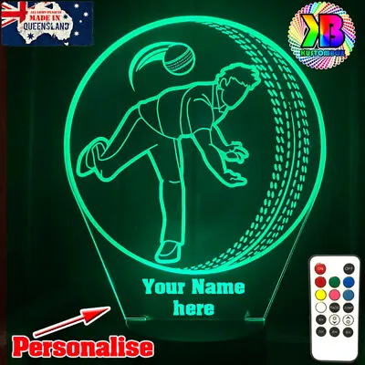 Cricket Player  Personalised Name 3d Led Night Light Lamp + Remote Control • $49.99