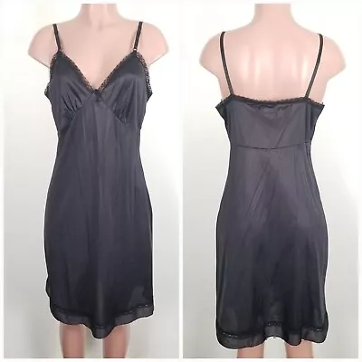Vintage Sears Sissy 38 Nylon Full Slip Nightgown Lace Accents Black • $27.99
