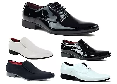 Mens White Patent Lace Up Shoe Slip On Formal Wedding Party Outdoor UK Size 6-11 • £20.99