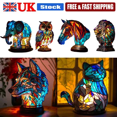 Resin Animal Table Lamp Sculpture Creative Stained Animal Night Light Gift • £19.19