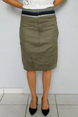 Skirt Khaki Linen Cotton MARITHE FRANCOIS GIRBAUD T 28(38) New Label Val • $101.97