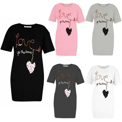 £6.93 • Buy Womens Ladies Brave Heart Love Loose Fit Oversized Longline T-Shirt Mini Dress