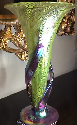 Vintage Igor Muller Trumpet Shaped Art Glass Art Nouveau Vase • $395