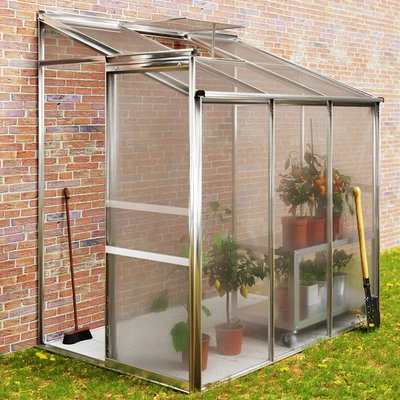 £79.95 • Buy Half Walk-In Lean To Wall Greenhouse Window Sliding Door Garden Shed Plant Grow