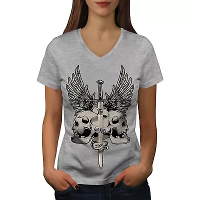 Wellcoda The Last King Death Womens V-Neck T-shirt Skull Graphic Design Tee • £15.99