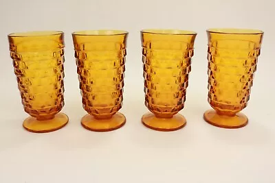 Vintage MCM Indiana Glass Amber Whitehall Goblets 6”  Set Of 4 • $44.99