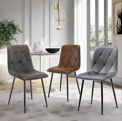 6X Dining Chairs Set Faux Suede Leather Padded Seat Metal Legs Kitchen Office • £152.99