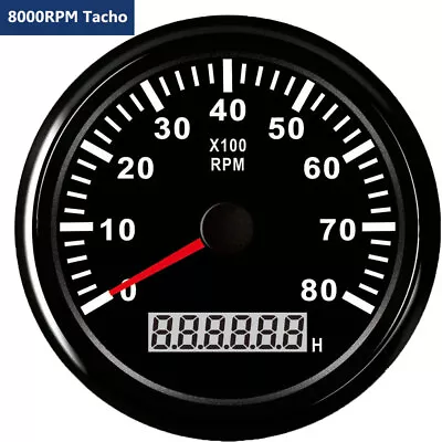 85mm Waterproof Marine Tachometer Gauge 0-8000RPM With Red LED For Auto Boat UTV • $43.23