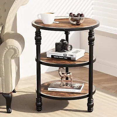 Rustic Brown Side Table 3-Tier Round End Table Nightstand Accent Coffee Table • $51.51