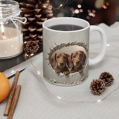 3D Cute Dachshund Coffee Mug Puppies Smiling Hole In Wall Gift Wiener Dog Lover • $12.99