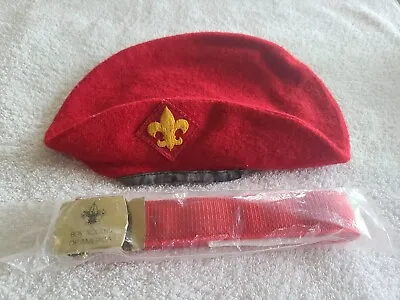 Boy Scout Of America Vintage Red Beret & Red Belt (NOS) 1970's BSA • $50