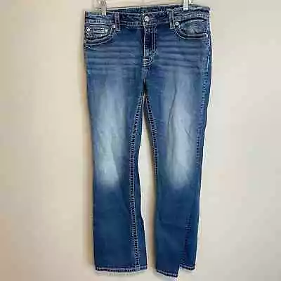 Miss Me Women's Jeans Chloe Bootcut Wing Pocket Leather Blue Size 34 • $34.99