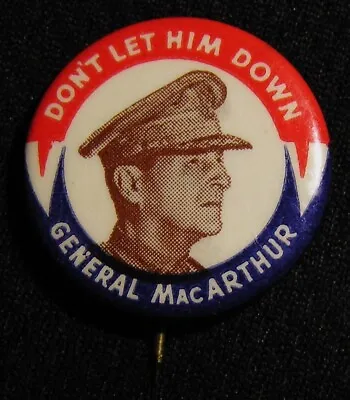 Vtg Wwii General Macarthur  Don't Let Him Down  V For Victory Pin - Ww2 • $14.99