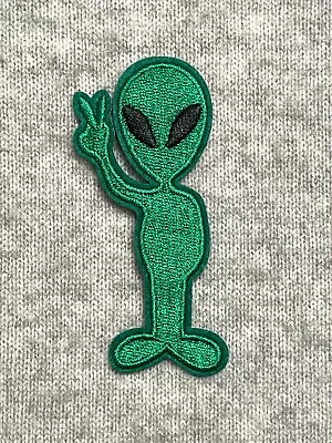 Green Alien Embroidery Iron/Sew On Patch UFO Space Mars Planet Star Sky Victory  • $4.90