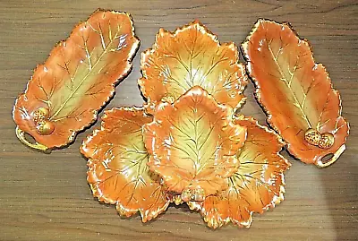 Rare Vintage Oak Leaf W/Acorns Gold Trimmed Relish Tray & Dishes 3-Piece Set • $4.99