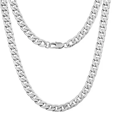 £4.69 • Buy Mens Curb Chain Stainless Steel Thick Silver 8mm Cuban Necklace 24  Gift UK