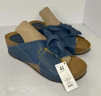 Sergio Tomani Slip On Wedge Sandal Slides 10 Size 41 US Women's Blue Leather • $32.99