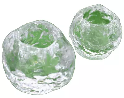 KOSTA BODA Ice Snow Ball Art Glass Votive Candle Holders Made In Sweden Set Of 2 • $24