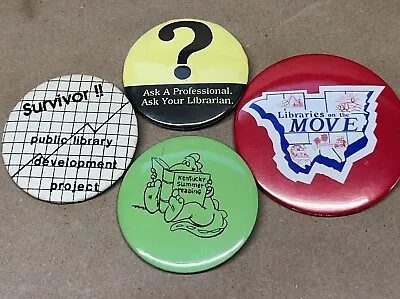 Vintage Pinback Button Pin Flair Libraries Librarian Kentucky Lot Of 4 • $5.75