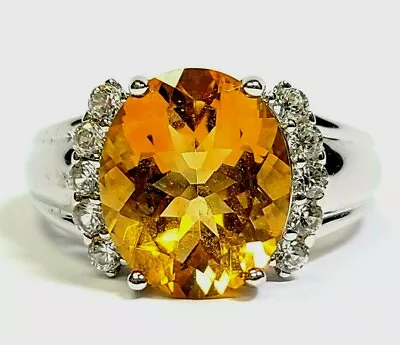 $79 • Buy Madeira Citrine And Zircon Sterling Silver Rhodium Plated Ring Size 8 