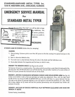 STANDARD HARVARD METAL TYPER STAMPER OPERATING AND PARTS MANUAL (reprint) • $19.99