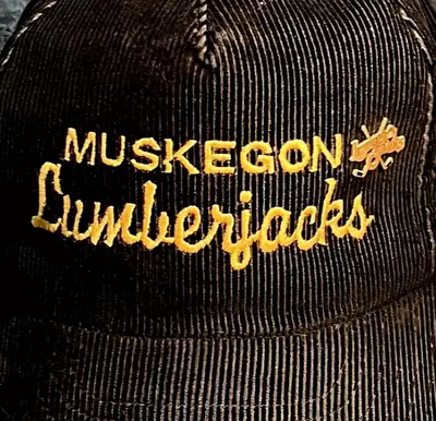 Vintage Muskegon Lumberjacks Corduroy Hat Yupoong OSFA Snapback AND ML Lapel Pin • $68.24