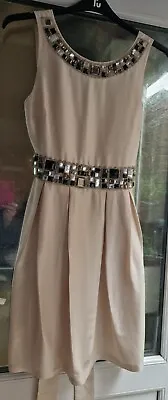 Warehouse Spotlight Silk Ivory Party Evening Cocktail Dress Embellished Jewels  • £12.95