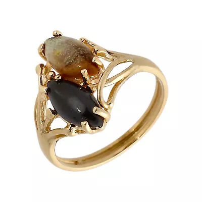 Pre-Owned 14ct Yellow Gold Onyx 2 Stone Dress Ring Size: M 14ct Gold For Her • £148.35