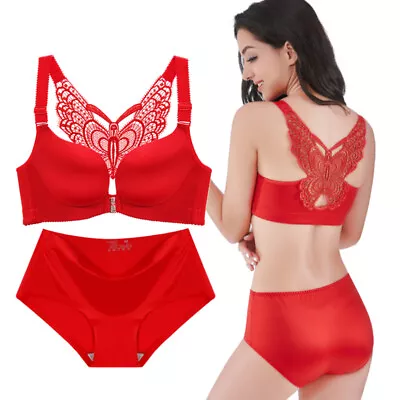 Women Seamless Bra With Panty Push Up Front Closure Racer Back Bra Set Underwear • $23.39