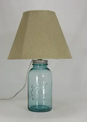 Half Gallon Aqua  Mason Jar Lamp With Oatmeal Clip On Lamp Shade • $37.50