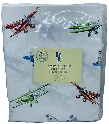 New Pottery Barn Kids Twin Sheet Set Tyson Plane Airplane Red Blue Vintage • $119.95