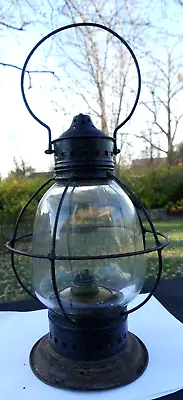 Antique Tin Whale Oil Lantern Lamp With Rare Glass Top Burner Original Condition • $375