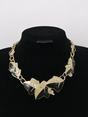 £45 • Buy Vintage Signed TRIFARI Cream/Black Enamel  Clear Crystals Gold Tone Necklace 