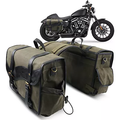 Motorcycle Rear Tail Seat Canvas Luggage Bag Saddle Bags Large For Honda Harley • $85.99