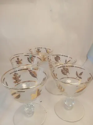 Set 5 Vtg Libbey Frosted Gold Leaf Footed Glasses Nick Nora Cocktail 4  Tall A33 • $34.99