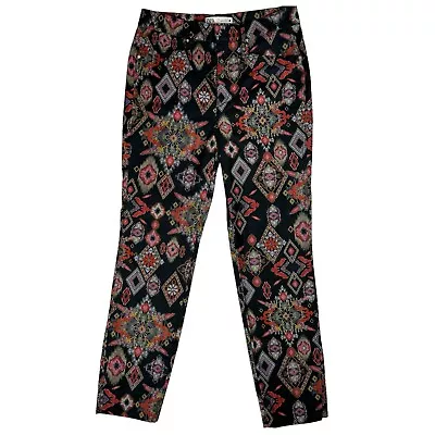 NEW Zara High Rise Slim Straight Crop Pants Size Small Boho Tapestry Aztec 29x27 • $27.95