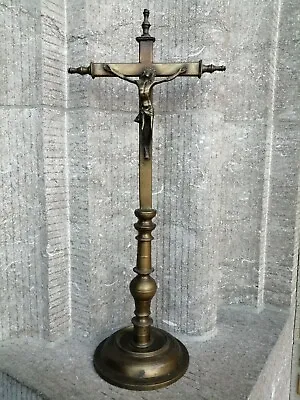 $173.01 • Buy Antique Bronze France Altar Church  Standing  Cross Crucifix Jesus Christ Corpus