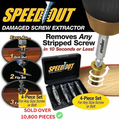 Speed Out Screw Extractor Drill Bits 4 PCS Tool Set Broken Damaged Bolt Remover • £3.99
