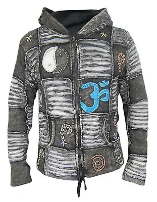 Men Jacket Ribs Psychedelic Gothic Om Fleece Lined Embroidery Elf Pointed Hoodie • $49.31