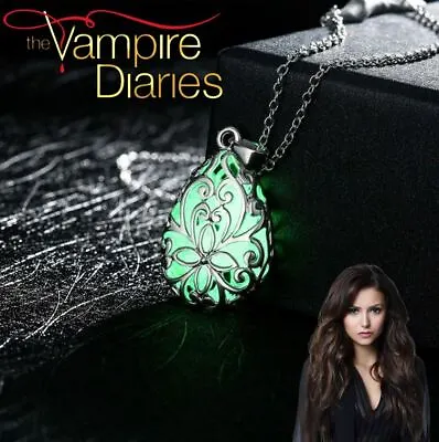  Vampire Diaries Caroline Forbes Silver Luminous Green Stone Chain & Pendant • $10.43