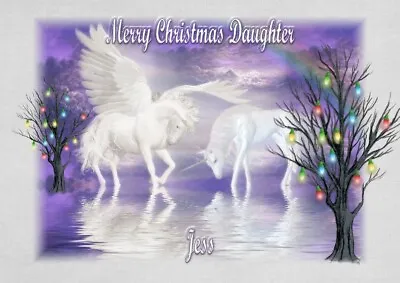 Personalised Christmas Card Unicorn Daughter Granddaughter Niece Sister Aunt Mum • £2.99