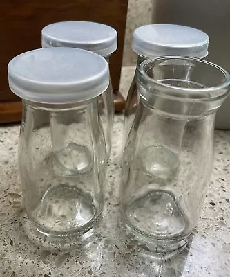 Lot Of 4 Clear Glass Milk Bottle Individual Serving Coffee Creamer Holds 3 Oz. • $16