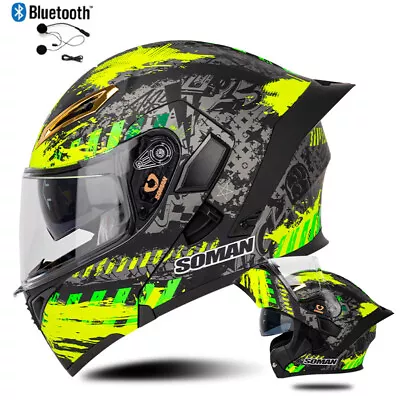 DOT Bluetooth Modular Flip Up Motorcycle Helmets Moto Dual Lens FULL FACE Helmet • $104.92