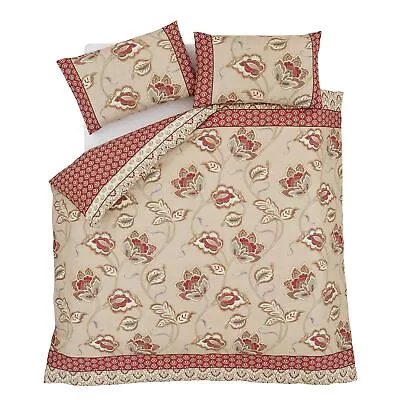 Kashmir Paisley Floral Reversible Duvet Cover Set With Pillowcases Natural • £22.22