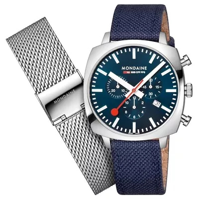 Mondaine MSL.41440.LD.SET Grand Cushion 41 Mm Steel Blue Quartz Wrist Watch • $505.75