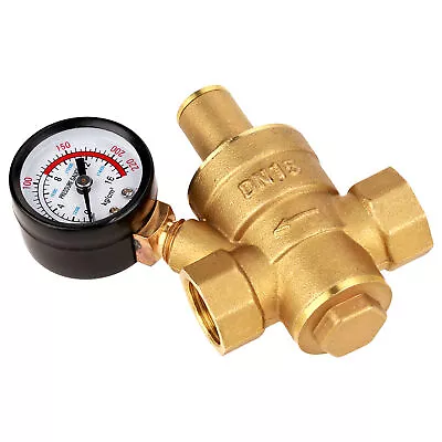 DN15 Brass Adjustable 1/2'' Water Pressure Regulator Reducer With Gauge Meter US • $18.58