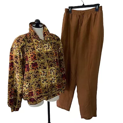 $97.74 • Buy Shanghai Vintage Womens Tracksuit Size Medium Brown Pure Silk Chain Animal Print